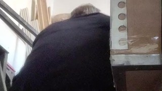 Taking a nice 10 inch dildo ball deep in my ass while hiding the garage