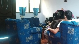 I catch my stepsister fucking her boyfriend in the living room