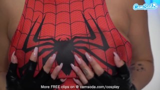 Hot Latina Cosplay As Spider Girl Spreads Her Pussy Wide For Huge Sex Toy