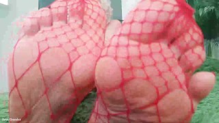Foot Fetish Video: fishnet pantyhose hot sexy blonde MILF FemDom POV