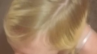 Cute blonde sucks cock and gets a facial