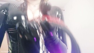 Latex Mistress: collar and leash FemDom training for good submissive! rubber Domme POV