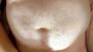 Chubby boy eats his own cum