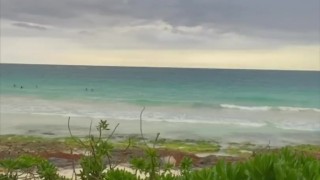 Sexy Blonde Flashing Big Natural Tits While Getting Fondled and Sucked On Public Mexico Beach