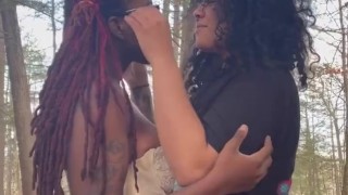 Ebony and Latina lesbian couple makeout after school