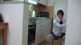 Young sexy shy maid fucks and sucks her boss in the kitchen