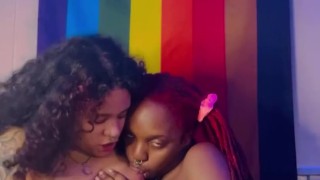 Cute Ebony sucks on her sexy Latina girlfriend‘s juicy tits!