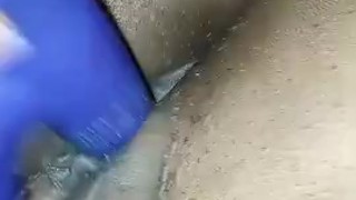 Quickie in parents bed with dildo