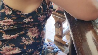 Lifting up a random shy girls dress in a public bar