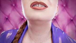 ASMR: eating food with braces, blue nitrile gloves fetish (SFW video)