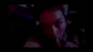 Movie night fun with petite slut