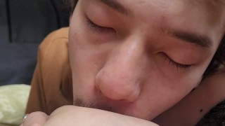 Sucking and licking nipples while i masturbate her - asian bf - ASMR sucking sounds, deep breathi