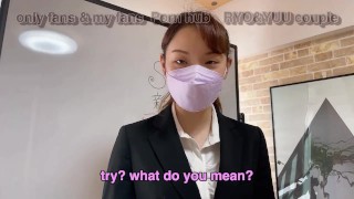 新入社員が上司に寝取られSEX！無許可の生ハメ中出しに困惑しながらもオフィスでマジイキ！素人カップル/歳の差/NTR/美少女/イラマチオ/電マ/個人撮影/変態/English subtitles