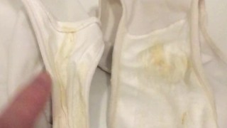 Showing up close Very Dirty Panties and pissing in them