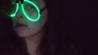 Fucking my mouth and pussy with glow sticks