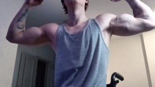 Flex big biceps, veins protrude on them