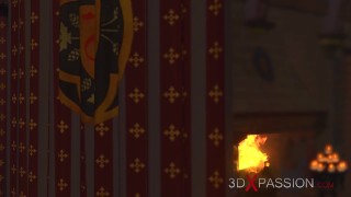 A sexy busty hottie gets fucked hard by 3d futanari in the medieval throne chamber