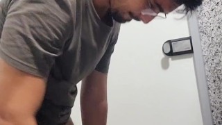 Handjob in college bathroom