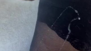 little blowjob break and cumshot on the buttocks with pantyhose