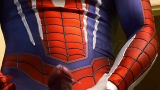 spiderman jerk off and cum in ps4 replica suit