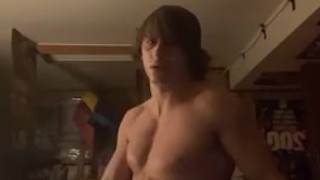 big dick muscular teen playing with toy