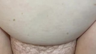 Thick cumshot on BBW hairy pussy and belly 💦💦