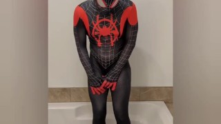Desperate to pee, stuck in my Spiderman suit, big release at the end