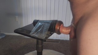 Fucking Fleshlight standing up, dripping lube!