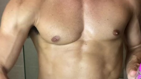 Sweaty post-workout jerking myself off in the bathroom