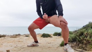 Masturbating My Big Cock at a Public Beach - Almost Busted!