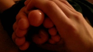 Tired Girl Tied Toes around my cock Footjob