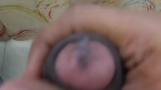 Guy Can't Resist Jerking Off His Big Black Cock