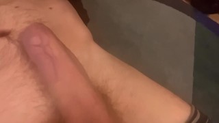 Laying on my back, I jerk off my big cock until I’m cumming over my stomach. Hung straight guy cums