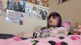 Emo Femboy Twink Quietly Milks His Cock While Roommate Showers