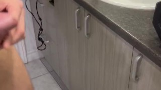 Tall boy jerking his big cock thick bathroom cumshot