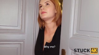 STUCK4K. Stuck redhead is so seductive that hubby is eager to fuck her