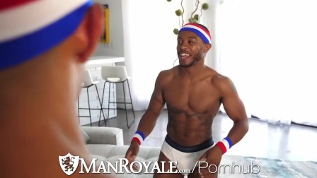 ManRoyale Two ebony Cocks Pounds Submissive White Guy