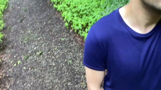 Horny guy cums in the rain