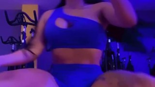 Streching in the gym, very hot and sweating more in my Onlyfans page @saduargonzalez