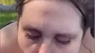 Amateur wife sucks, licks and strokes cock in backyard for huge cumshot 😍