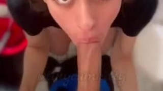 Teen sucks dick while family is home