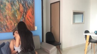 In a friend's apartment we get horny with my girlfriend