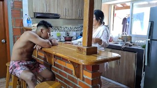 My mother in law seduces me in the kitchen, she loves to suck my dick