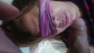 Stepson passes his huge cock through my mouth, it makes me aroused, I suck it and he cums in my mout