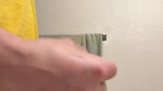 Guy jerks off cums quick in bathroom