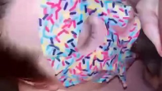 Cream pie filled glazed donut deepthroat