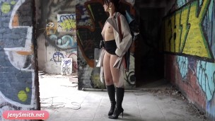 Hot girl caught naked in old building