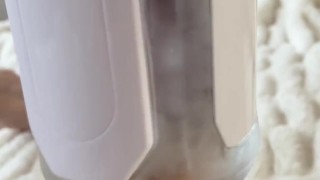 Daddy gets blown by electric blowjob machine