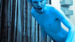 Extremely horny Skinny Avatar male masturbates on a bed for his viewers