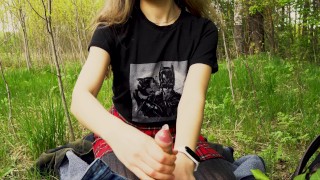 I took my girlfriend to the forest and persuaded her to masturbate to me in a condom.